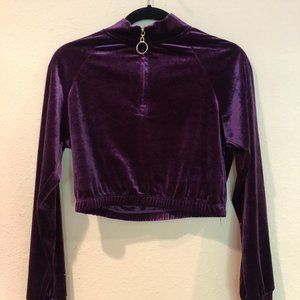 Cropped Purple Velvet Long-Sleeved Top